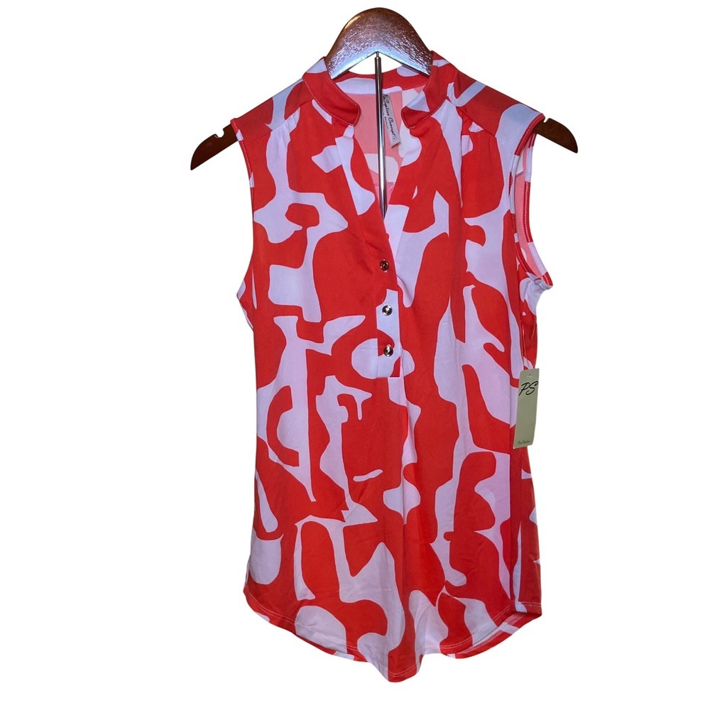 PerSeption Concept Women S Abstract Print Blouse Orange White NWT Sleeveless